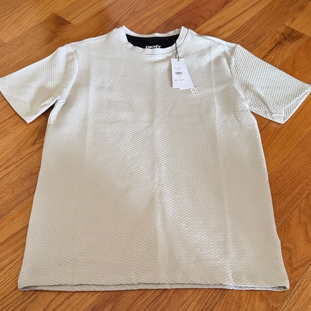 Donna Karan Textured Light Gray Short Sleeve Tee